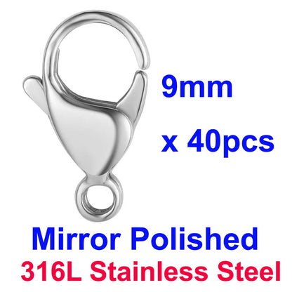 20/30/40 316L Stainless Steel Lobster Clasps Wholesale Mirror Polished 9-19mm 18k Gold Vacuum Plated Diy Jewelry Making Findings