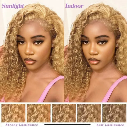34 38Inch Honey Blonde Wig Human Hair Deep Wave 13x6 Hd Lace Frontal Wig 230 Density Preplucked #27 Colored Curly Lace Front Wig