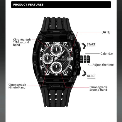 NAVIFORCE Man's Watch 5ATM Waterproof Quartz Chronograph Silicone Strap Stylish Students Sports Male Luxury Wristwatch Gifts Box