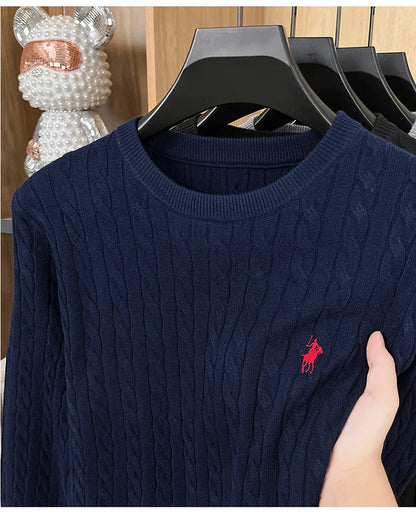 Spring and Autumn Men's Round Neck Hooded Knitted Sweater Base Sweater Loose Warm Fashion Jacquard Top