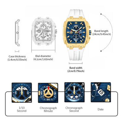 CURREN Luxury Vintage Watch for Men Sports Chronograph Quartz Wristwatches with Silicone Strap,Date,Luminous
