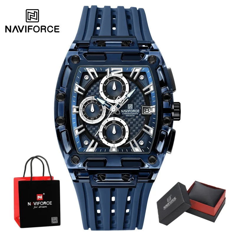 NAVIFORCE Man's Watch 5ATM Waterproof Quartz Chronograph Silicone Strap Stylish Students Sports Male Luxury Wristwatch Gifts Box