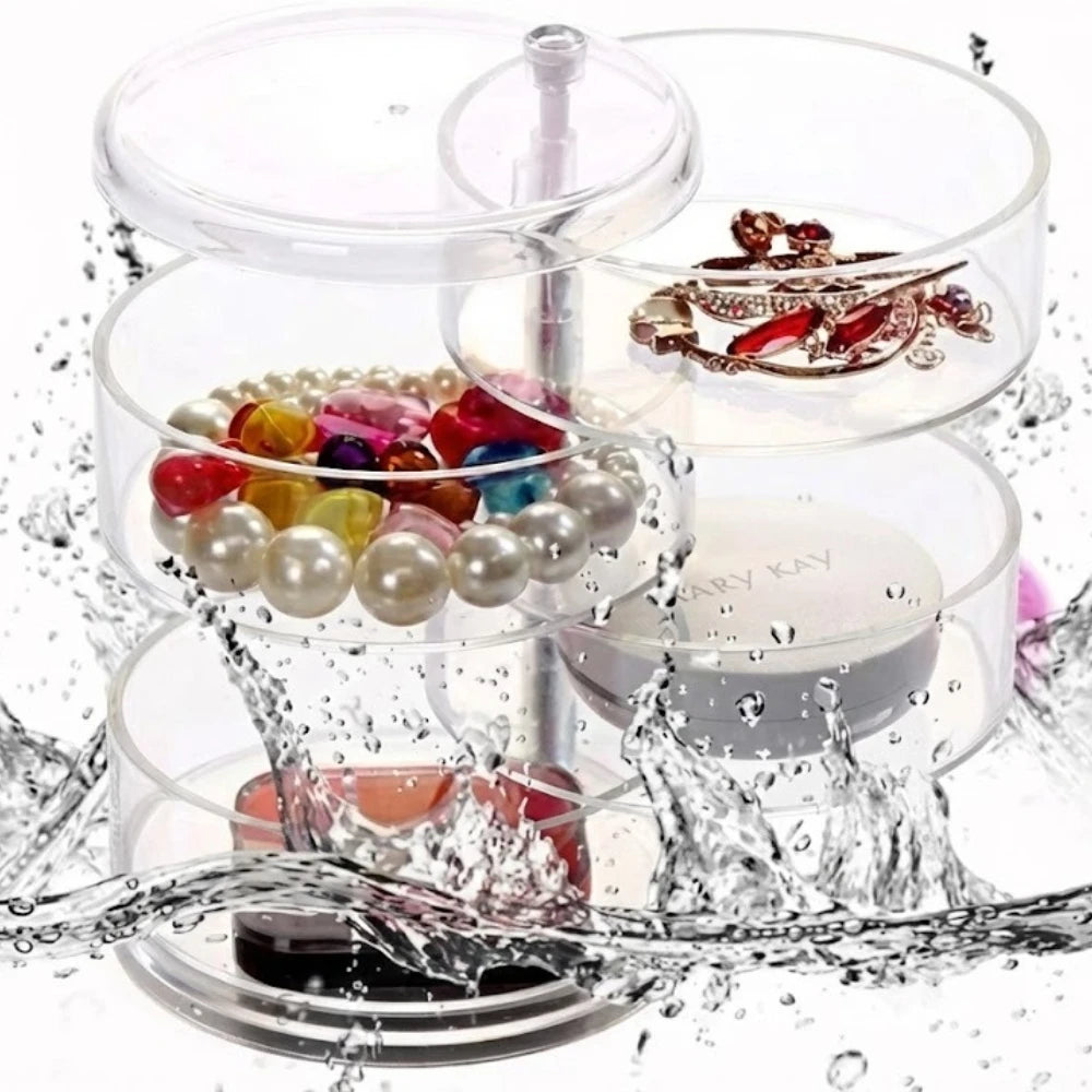 360 Rotating Jewelry Organizer Clear Plastic Storage Box Compact Multi-Layer Earring Ring Holder Dustproof Desktop Display Case