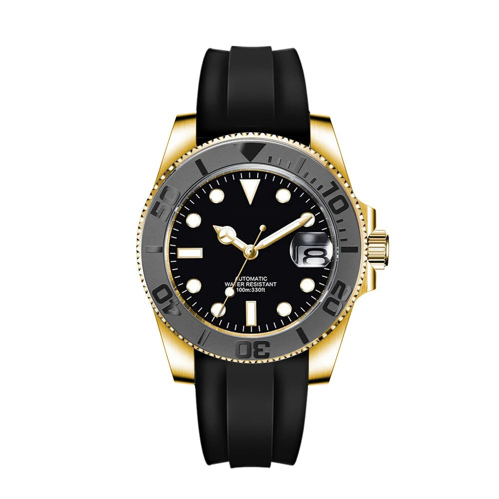 Custom logo 40mLuxury NH35/ Miyota Automatic Mechanical Wristwatch MenYacht Watch Clock Ceramic Bezel Two Tone Gold Rubber Band