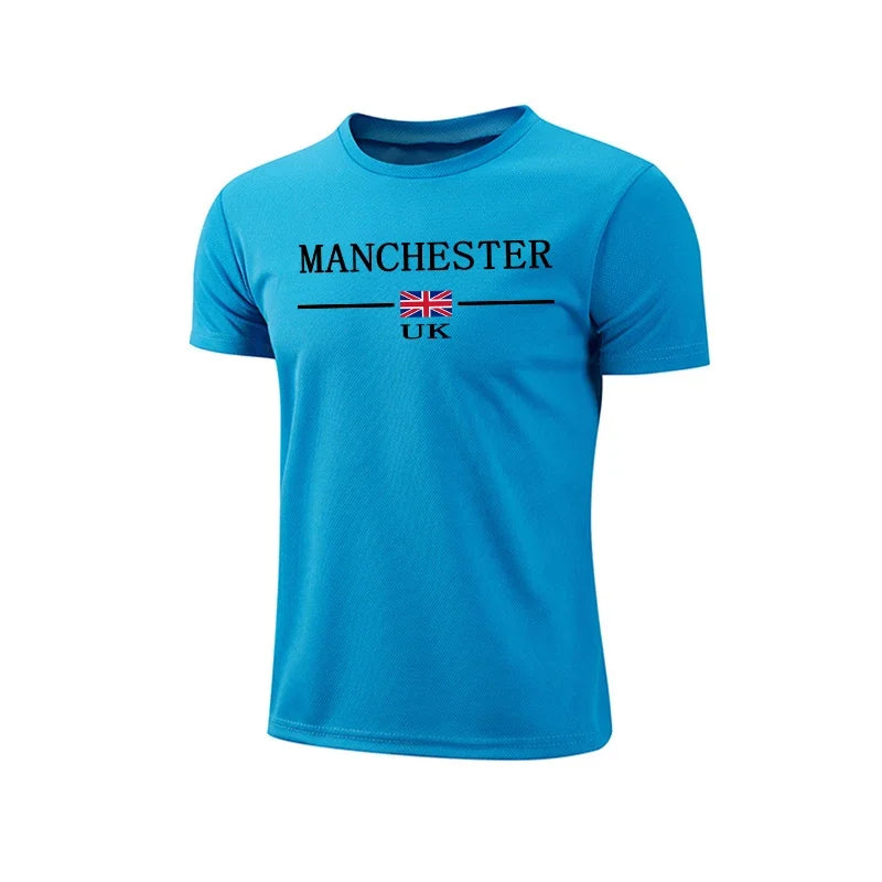 Mens T-shirt Print Casual Fitness Exercise Tops Daily Jogging Marathon Clothing Summer Quick-Drying Mesh Tees Cycling Sportswear
