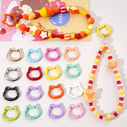 1pc/bag Alloy Spring Clasps Colorful Cute Cat Shape Spring Ring Carabiner Clips For DIY Keyring Lanyard Keychain Making Findings
