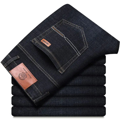 2026 New Business Men's Jeans Casual Straight Stretch Fashion Classic Blue Black Work Denim Pant Trousers Male  Clothing