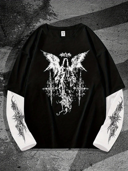 New men's long-sleeved T-shirt for Spring and Autumn 2025 casual roller skating 3D printed street men's wear
