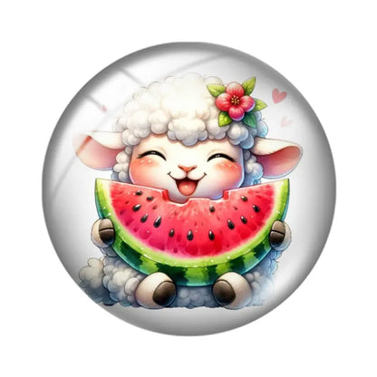Watercolor Cute Sheep 10pcs mix18mm/20mm/25mm Round photo glass cabochon demo flat back Making findings