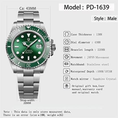 PAGANI DESIGN Diving Watch Mechanical Watch 316L Stainless Steel Luminous Waterproof Watch Top Luxury Automatic Watches Men Gift