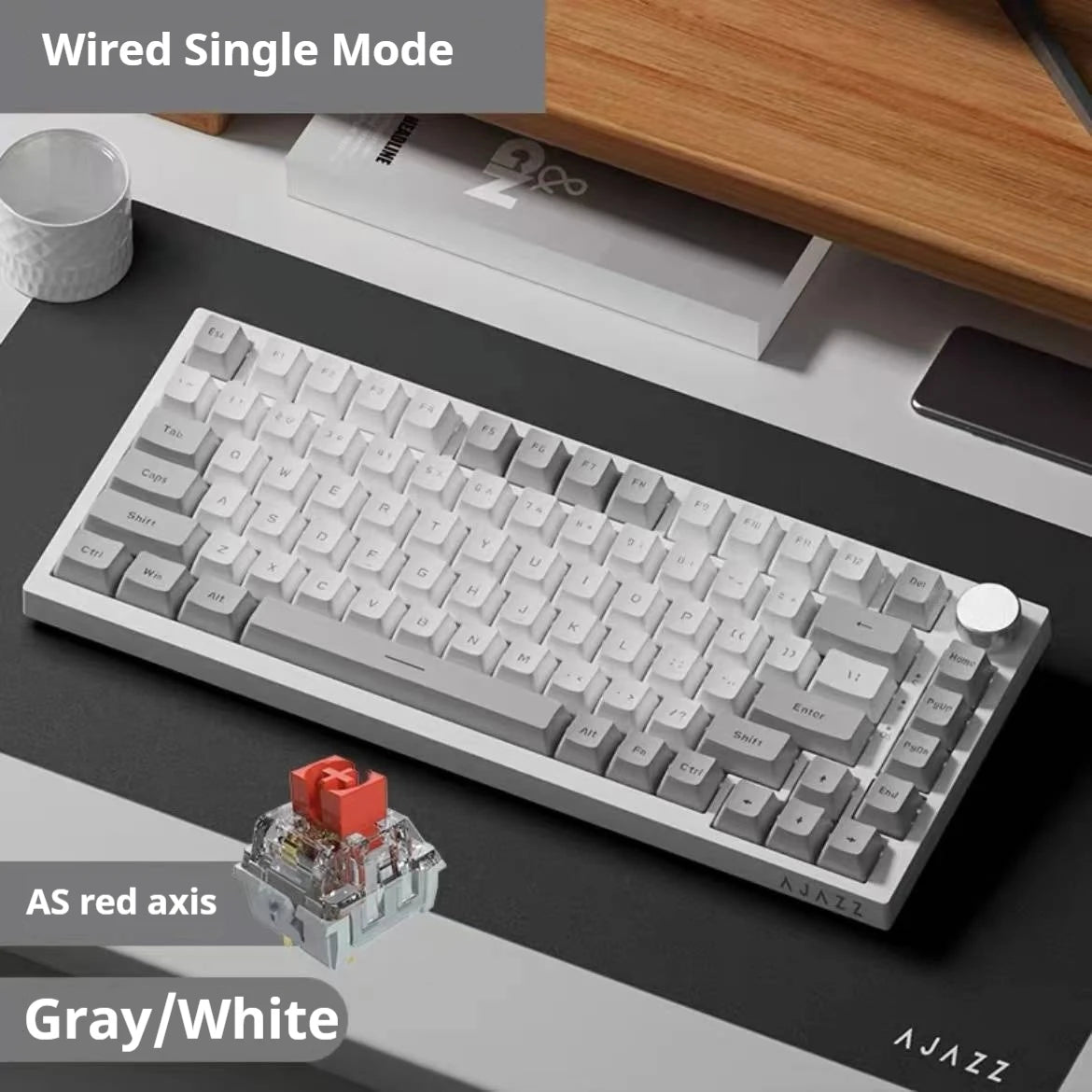 AJAZZ AK820 Wired With Rotary Volume Buttons Hot-Swappable Keys For Office AndHome Mechanical Keyboards DIY