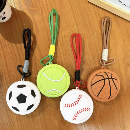 Silicone Sports Ball Coin Purse Basketball Football Tennis Baseball Shape Mini Pouch With Keychain Earbud Holder For Boys Girls