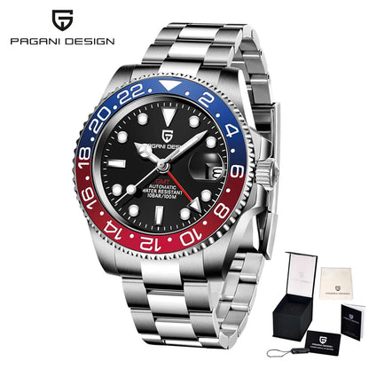 New PAGANI DESIGN GMT Watch Men's Luxury Sapphire Automatic Mechanical Watch 40MM Stainless Steel Waterproof Gift Box Watch