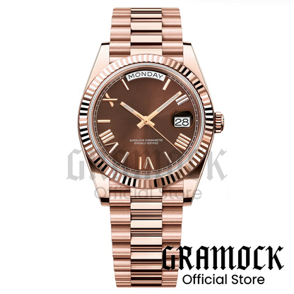 Custom Logo Clock Men's Luxury Rose Gold Mechanical Wristwatch Week Date Calendar MIYOTA 8285 Movement Waterproof Watch For Men