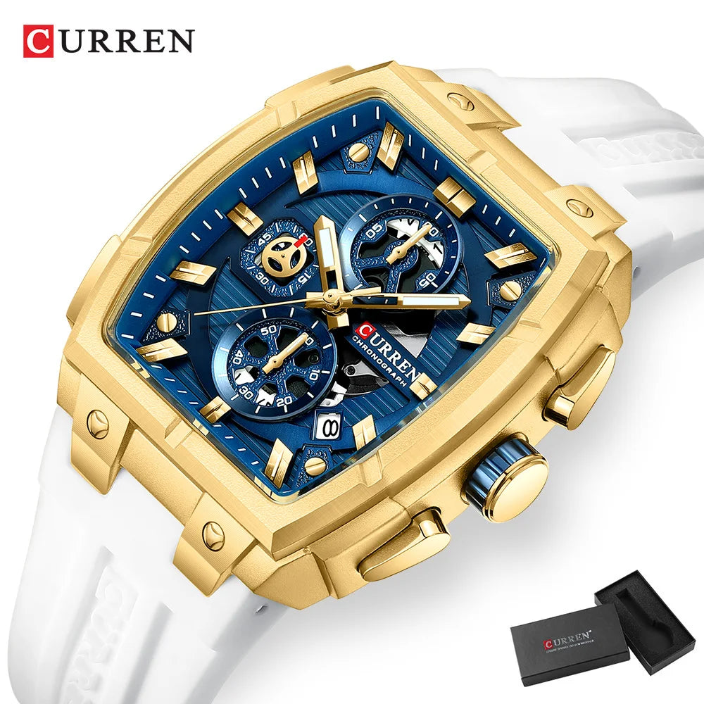 CURREN Luxury Vintage Watch for Men Sports Chronograph Quartz Wristwatches with Silicone Strap,Date,Luminous