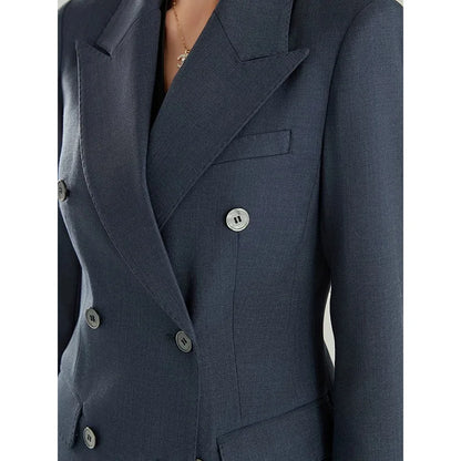 Allingentle Women's Suit Double-Breasted Pantsuit 2 Piece Peak Lapel Blazer & Pants Fashion Suit for Casual Office Customize