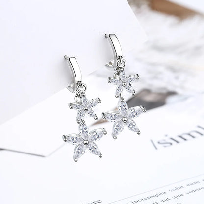Fashion Tassel Flower Charm Stud Earring For Women Stamp 925 Sterling Silver Girls Wedding Party New Jewelry