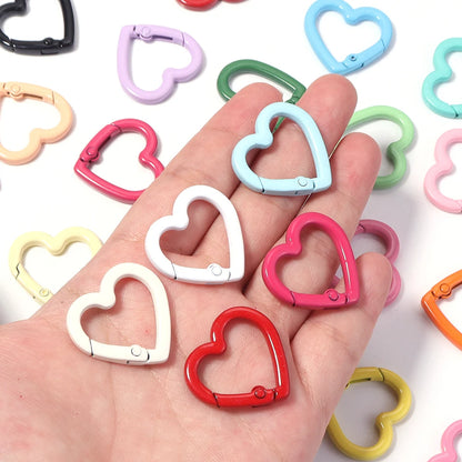 5pcs Alloy Heart Spring Clasps Snap Hooks Carabiner Keychain Clips Dolls/Label Connector For Jewelry Making DIY Accessories