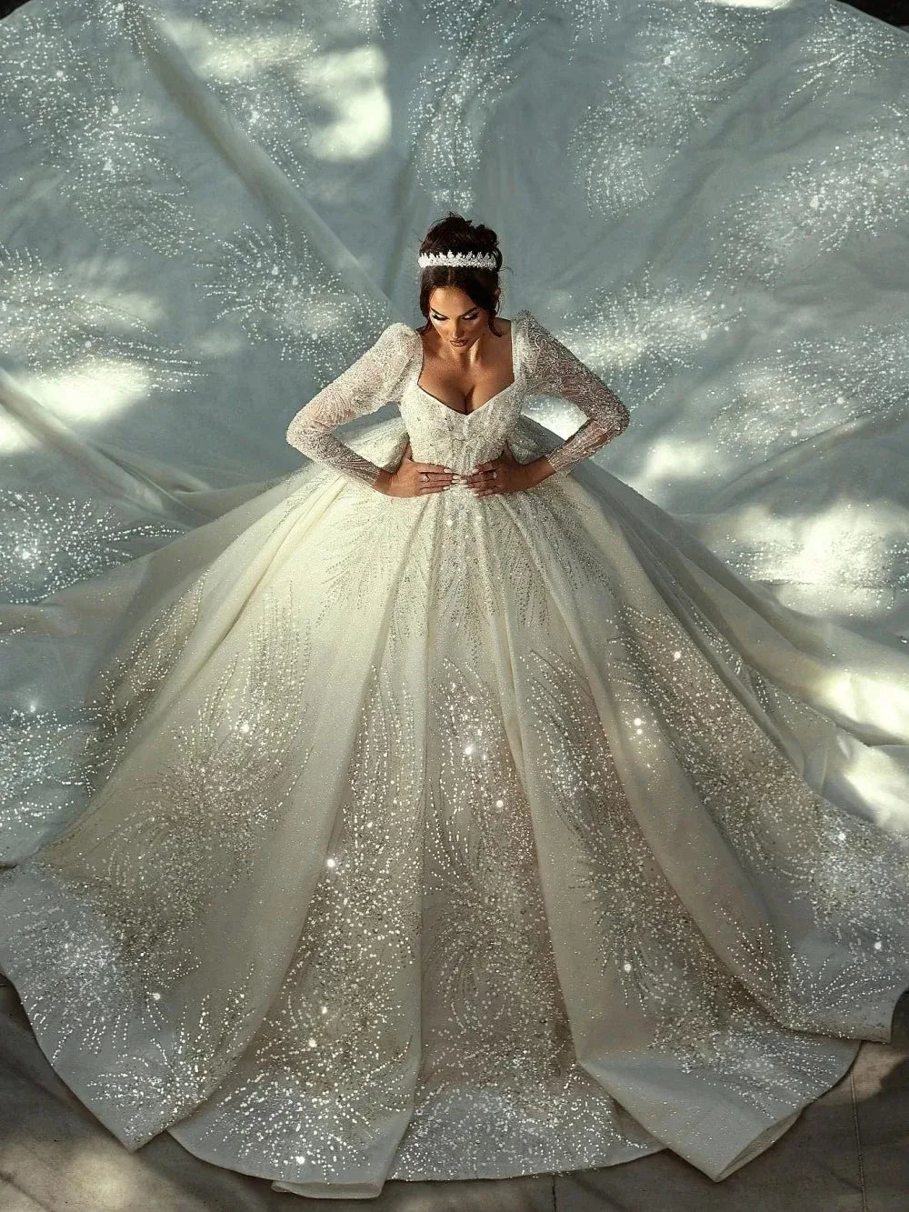Beaded Long Wedding Dresses 2026 Modest Long Sleeve Bridal Gown Charming Princess Dresses For Bride Vestidos De Noiva Customized