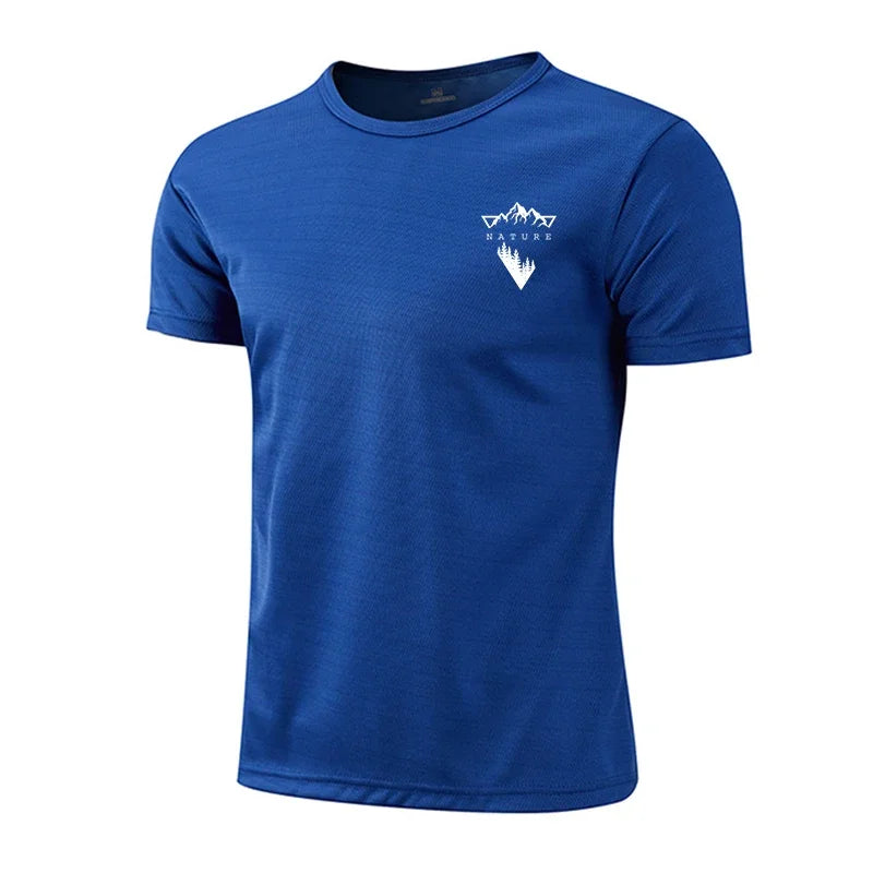 Summer Mens T-shirt Print Casual Exercise Tops Outdoor Jogging Marathon Clothing Quick-Dry Mesh Tees Popular Cycling Sportswear