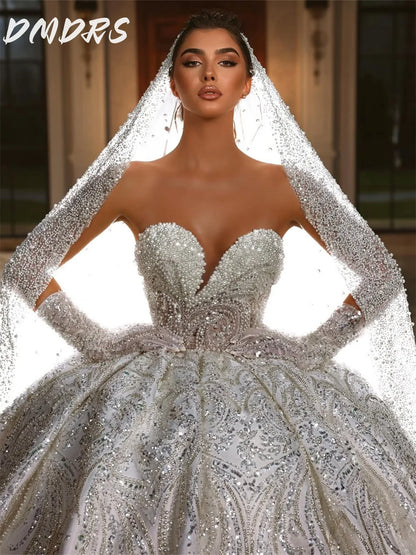 Formal Wedding Dress 2026 Formal Classic Sweetheart Neck Pearl Bridal Gown Sparkling Strapless Floor-length Ball Gown Customized