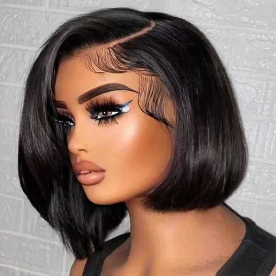 No Glue Straight Short Bob Wig Brazilian HD Transparent 5x5 Glueless Human Hair Wigs 13x4 13x6 Straight Lace Front Wig For Women