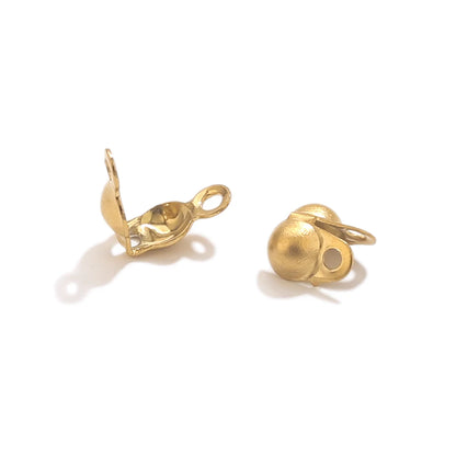 50pcs PVD Gold Plated Stainless Steel Connector Clasp Crimp End Beads For Bracelet Necklace Chains DIY End Caps Jewelry Findings