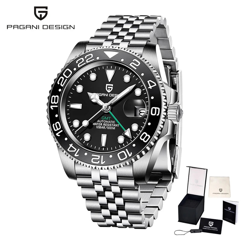 New PAGANI DESIGN GMT Watch Men's Luxury Sapphire Automatic Mechanical Watch 40MM Stainless Steel Waterproof Gift Box Watch