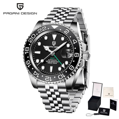 New PAGANI DESIGN GMT Watch Men's Luxury Sapphire Automatic Mechanical Watch 40MM Stainless Steel Waterproof Gift Box Watch