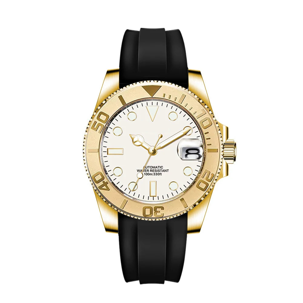Custom logo 40mLuxury NH35/ Miyota Automatic Mechanical Wristwatch MenYacht Watch Clock Ceramic Bezel Two Tone Gold Rubber Band