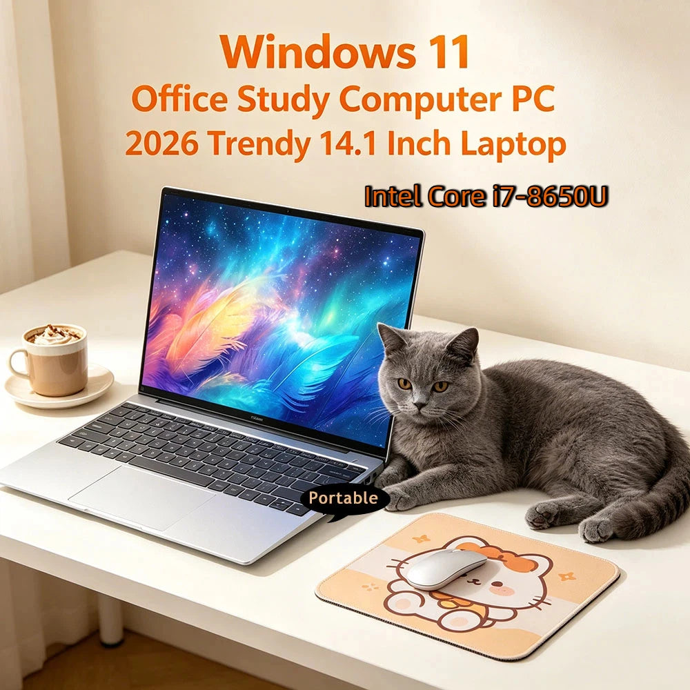 Handy 2026 New Ultra Slim 14.1" Laptop Intel Core i7-8650U Windows 11 Pro 32GB RAM 2TB M.2 SSD - Ideal for Office & Study