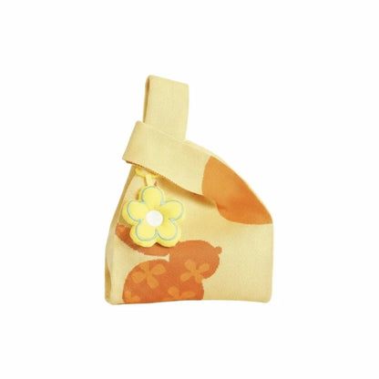Knit Fabric Knit Wrist Bag Double Sided Thick Woven Rabbit Gift Pouch Flower Pendant Cute Cartoon Flower Charm Handbag