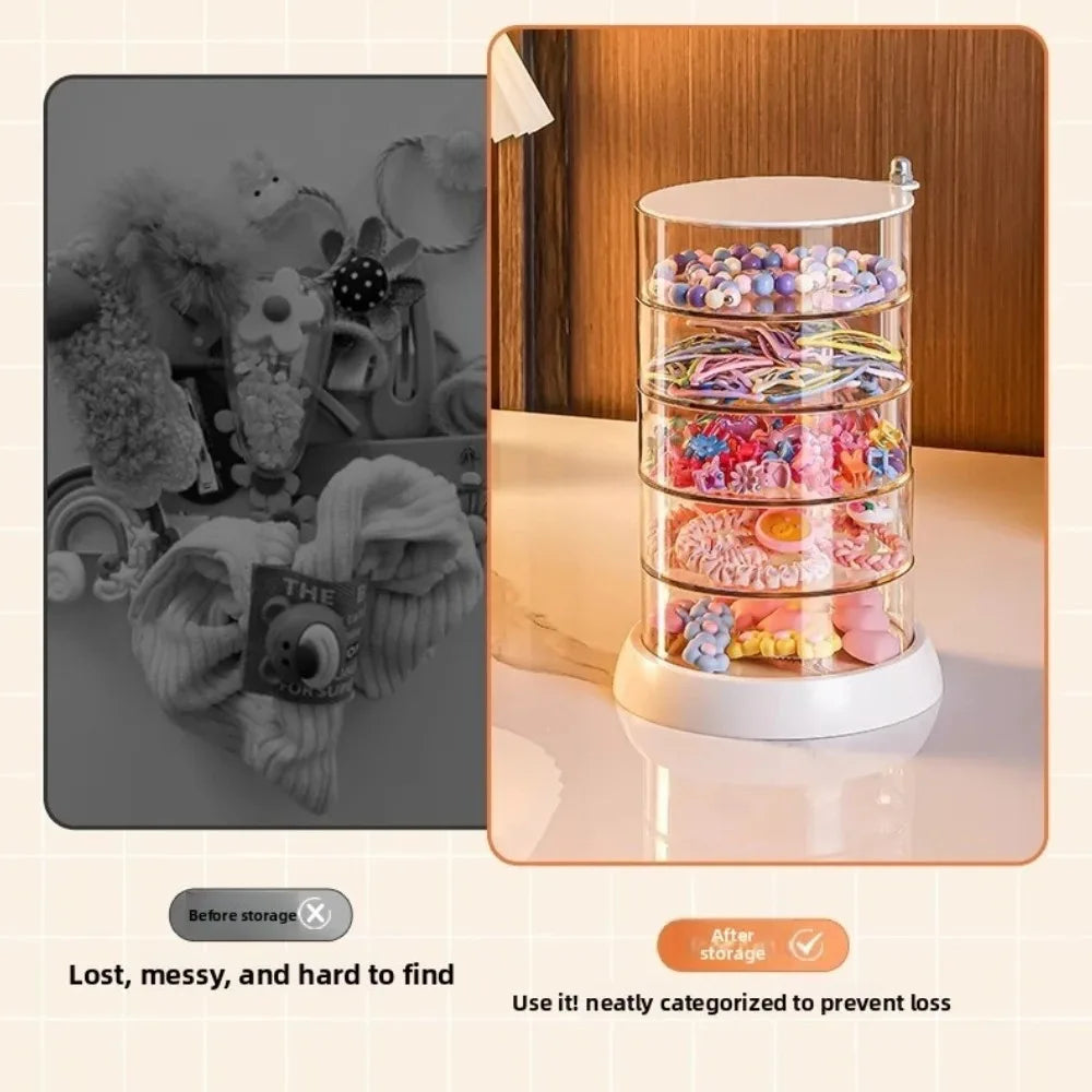 360 Rotating Clear Hair Accessory Organizer Compact Plastic Storage Box Multi Layer Desktop Display Case for Girls Jewelry