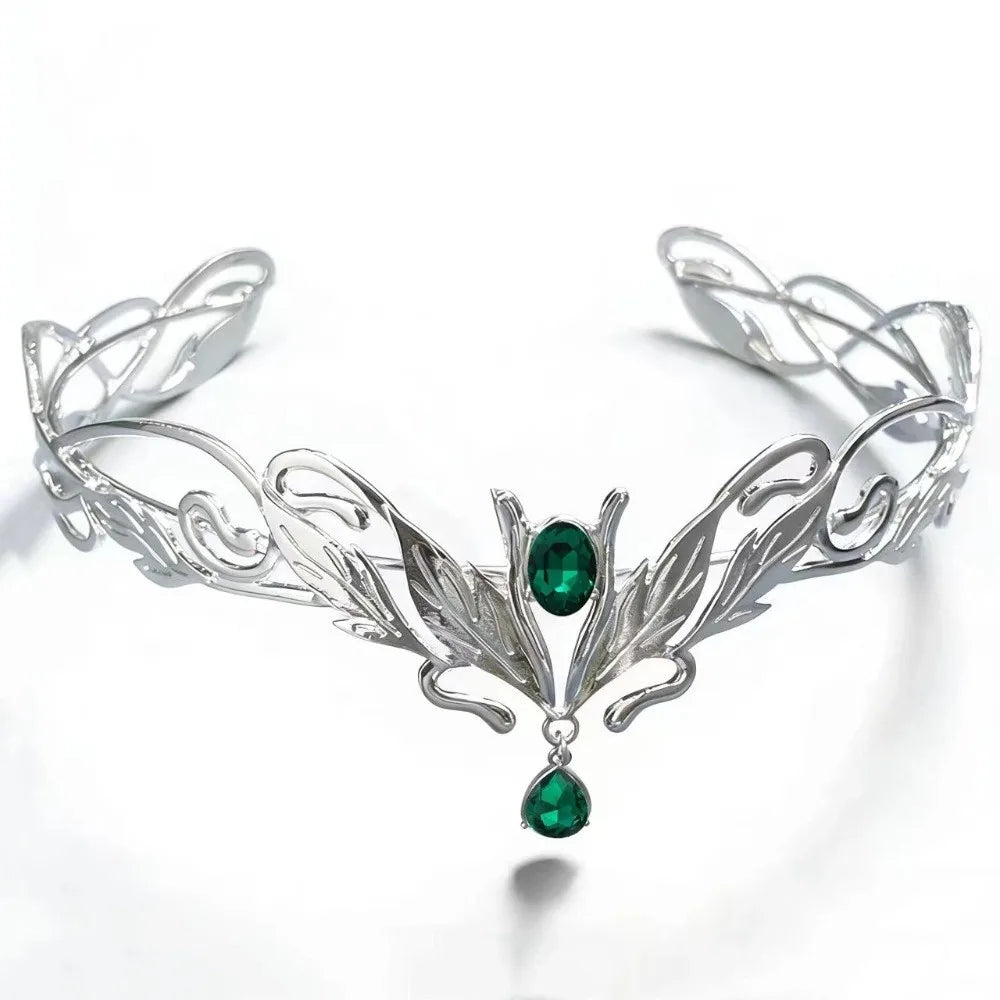 Vintage King Round Elves Crown Elegant Baroque Princess Diadems Leaf Leaves Forehead Alloy Rhinestone Headdress Wedding Ceremony