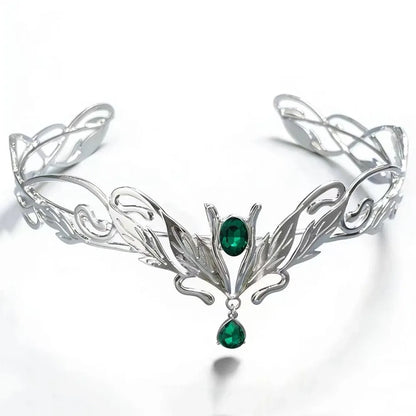 Vintage King Round Elves Crown Elegant Baroque Princess Diadems Leaf Leaves Forehead Alloy Rhinestone Headdress Wedding Ceremony