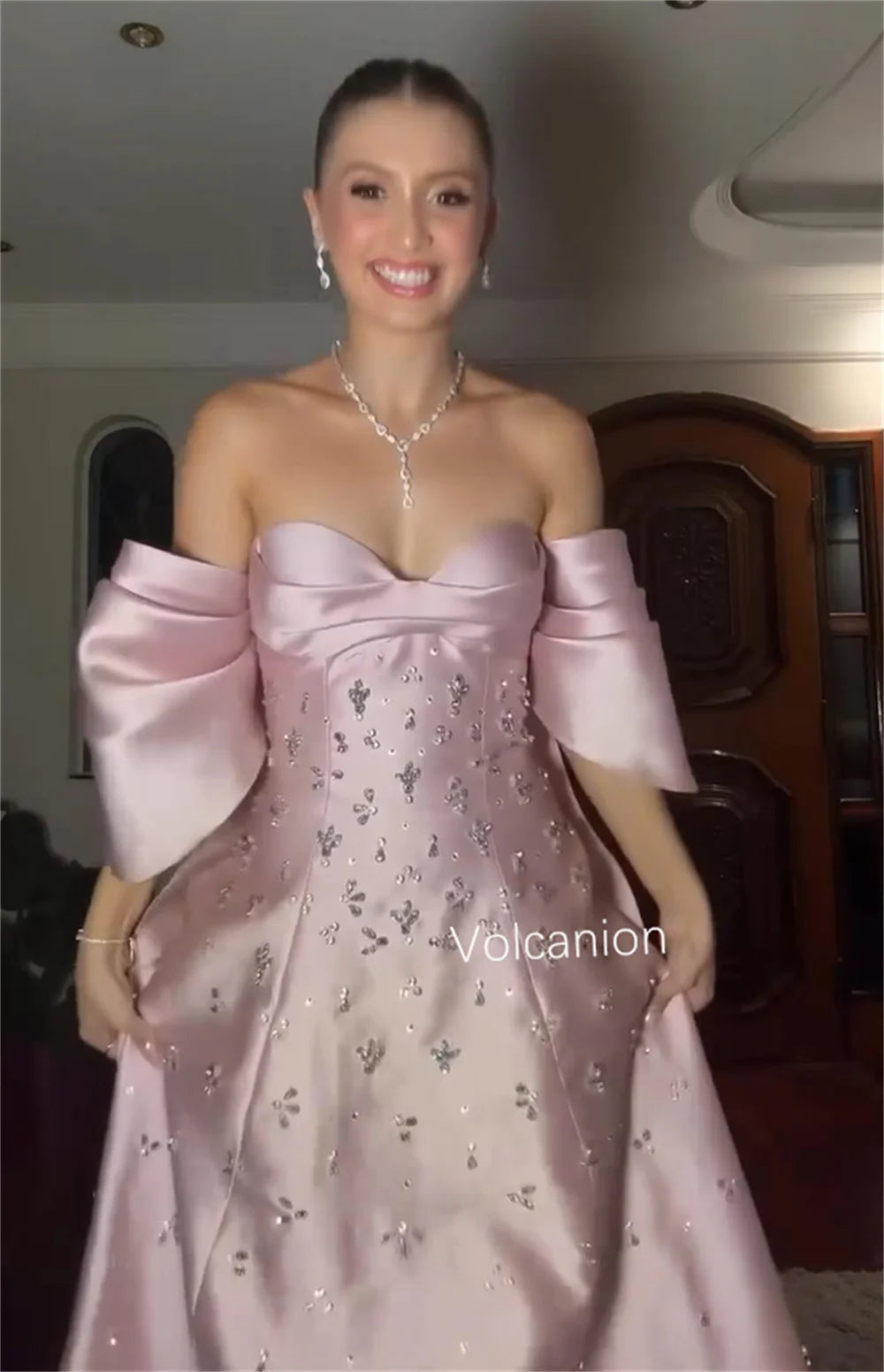 Customized Chinese Style Charmeuse Pleat Sequined A-line Off-the-shoulder Long Dresses Bespoke Occasion Exquisite