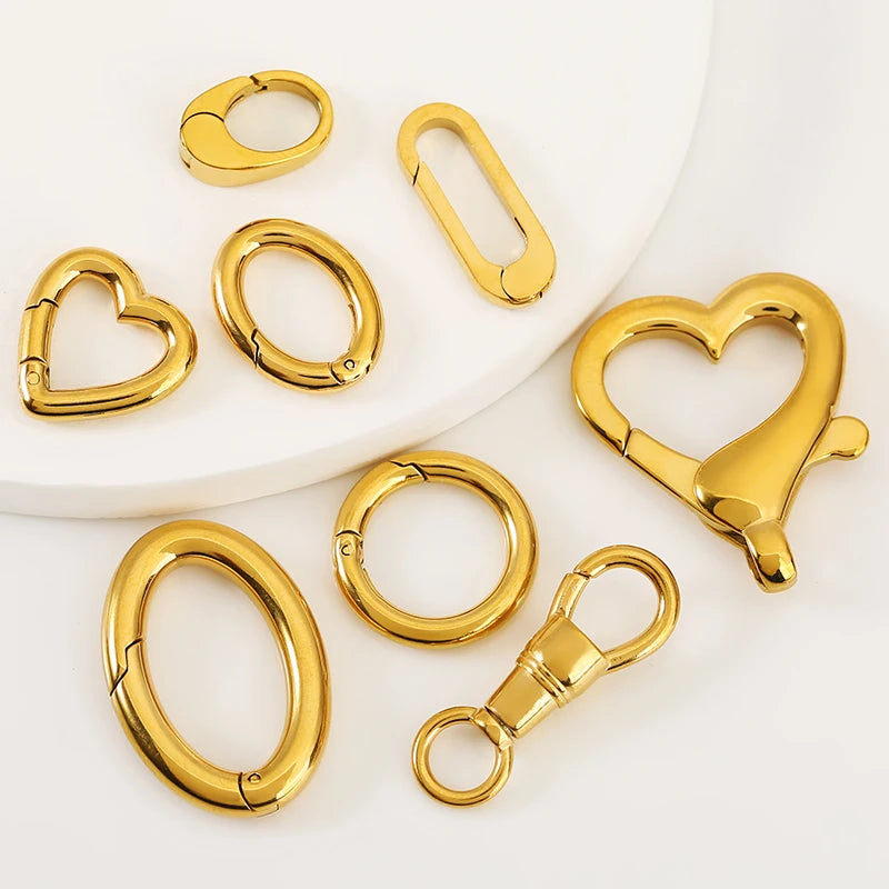 2pcs Stainless Steel Clasp Strong Oval Heart Round Polished Lobster Clasp Hook Connector DIY Necklace Jewelry Making Accessories