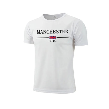 Mens T-shirt Print Casual Fitness Exercise Tops Daily Jogging Marathon Clothing Summer Quick-Drying Mesh Tees Cycling Sportswear