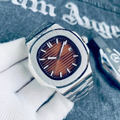Customized Logo/Name Premium Luxury Men Automatic Mechanical Watches Special Bezel Shape Luminous Dial Stainless Steel Strap