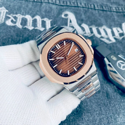 Customized Logo/Name Premium Luxury Men Automatic Mechanical Watches Special Bezel Shape Luminous Dial Stainless Steel Strap