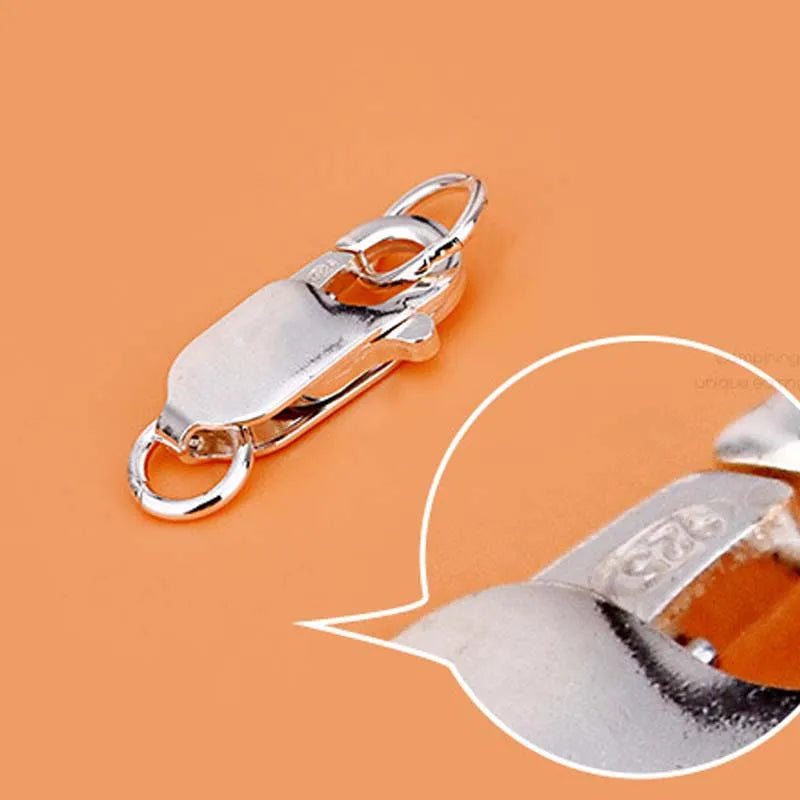 Genuine Real Pure Solid 925 Sterling Silver Lobster Clasp Hook Claw Buckle With Double Sealed Ring Connector Jewelry Findings