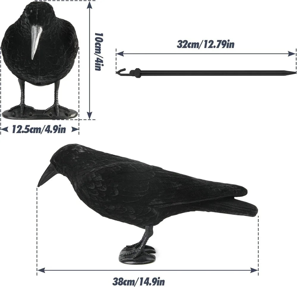 Crow Decoy 2-Pack: Plastic Fake Crows for Garden Yard Backyard Decoration