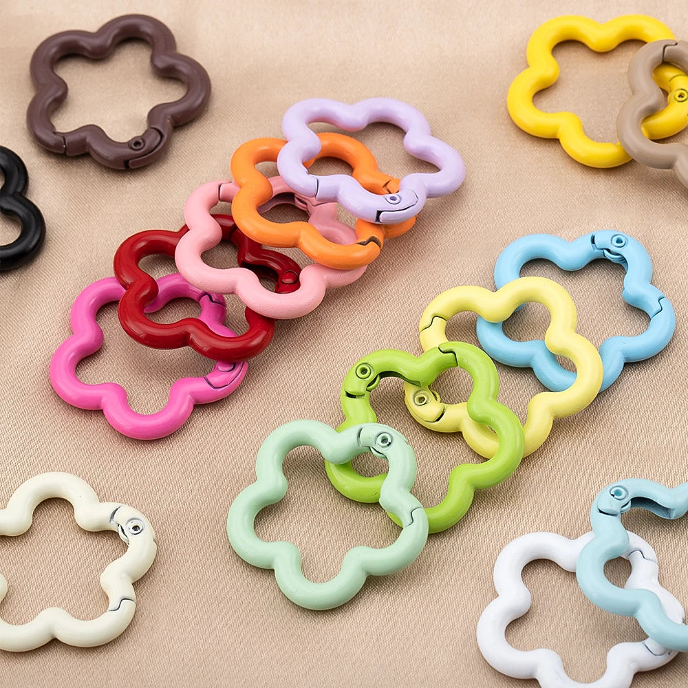 5/10pcs Colorful Flower-shaped Alloy Carabiner Rings Keychain Clip Spring Hook Hanging Buckle For DIY Jewelry Making Accessories