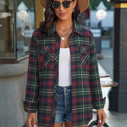 Women's Plaid Flannel Shirt Casual Long Sleeve Button Down Blouse Loose Fit Plaid Top For Spring Fall Daily Wear