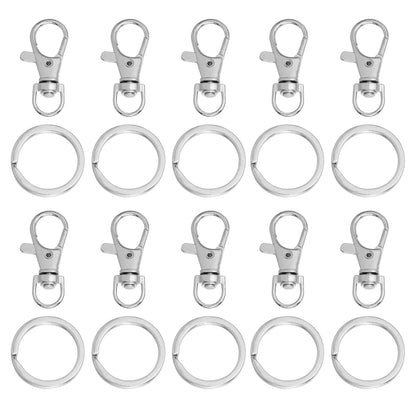 10Sets Alloy Swivel Lobster Clasp Hooks With Split Key Ring Snap Hooks For DIY Keychain Bag Hang Doll Jewelry Making Accessories