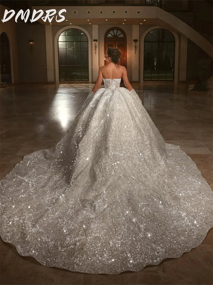 Formal Wedding Dress 2026 Formal Classic Sweetheart Neck Pearl Bridal Gown Sparkling Strapless Floor-length Ball Gown Customized