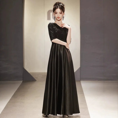 Black Wedding Dresses for Bride Elegant Sexy V Neck Sparkling Glitter Long Formal Prom Evening Guest Party Women Dress Summer