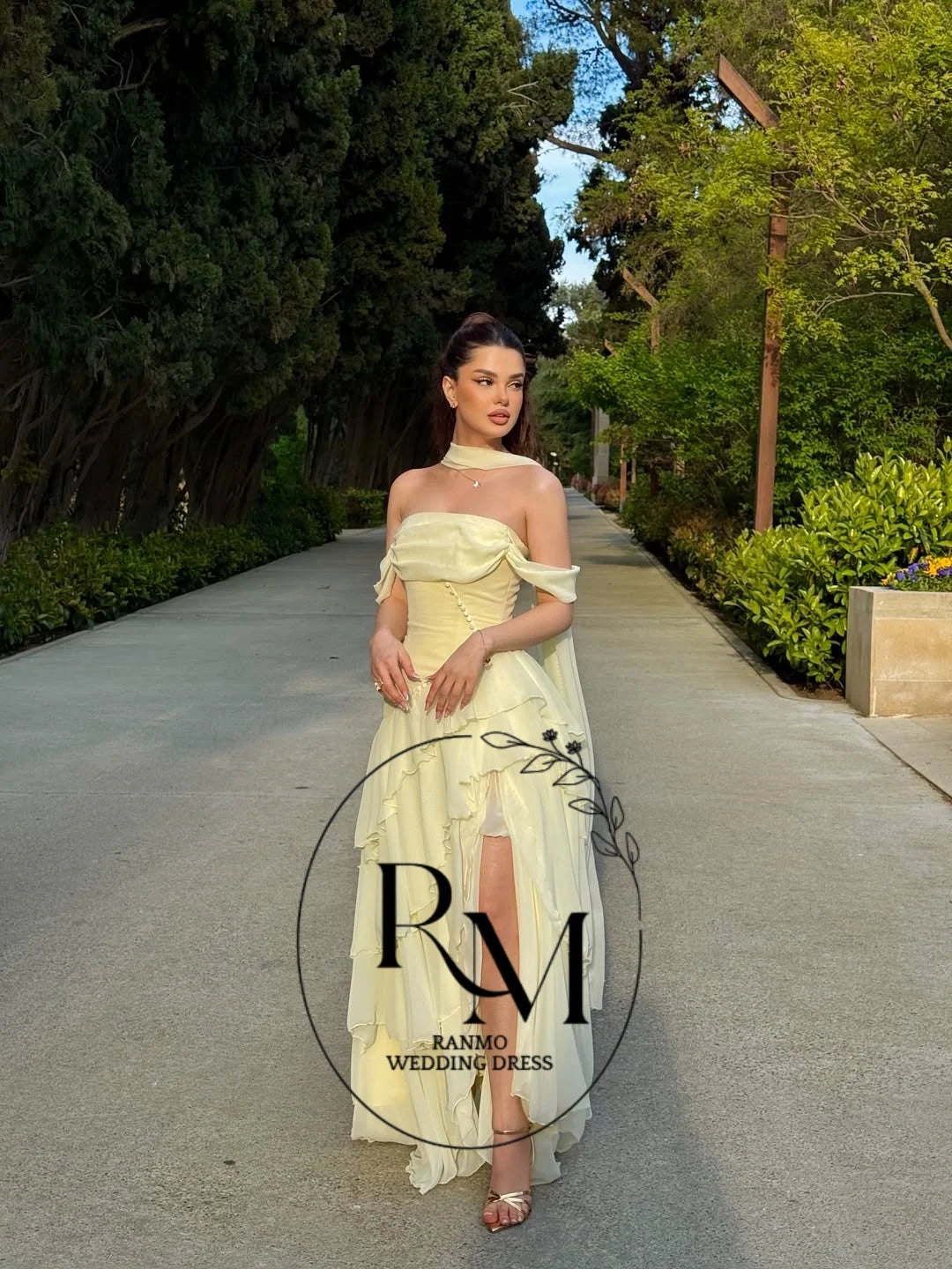 Ranmo Prom Gown Yellow Strapless 2026 A Line Ruffled Party Gown Chiffon Floor Length Evening Dress Vestidos De Gala Customized