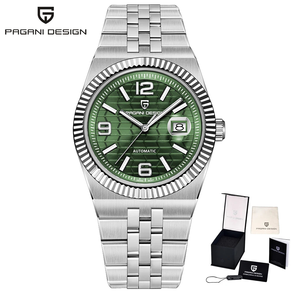 PAGANI DESIGN Business Men's Mechanical Automatic Watch Stainless Steel Waterproof Honeycomb Dial Luminous Gift Men's Watch+Box
