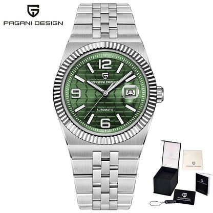 PAGANI DESIGN Business Men's Mechanical Automatic Watch Stainless Steel Waterproof Honeycomb Dial Luminous Gift Men's Watch+Box